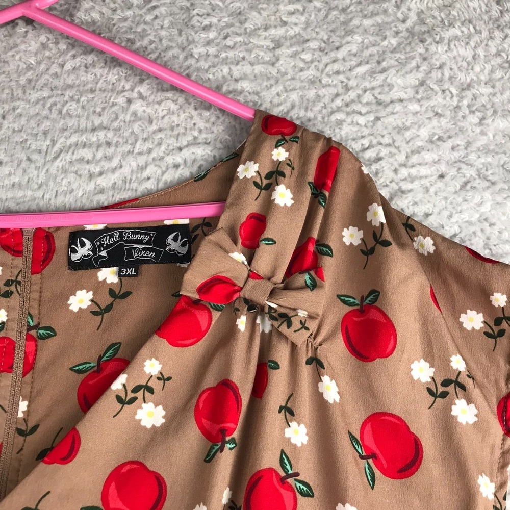 Hell Bunny Vixen Dress Womens 3XL Brown Apple Flower Retro Rockabilly Pin Up - Picture 5 of 11
